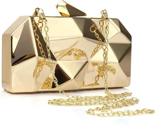 Miniatura 7 de Bolso de noche de metal con patrón geométrico de celosía para mujer, para boda, novia, graduación, bolso cruzado con cadena