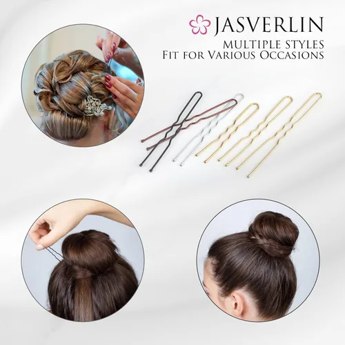 Miniatura 5 de JASVERLIN Horquillas en forma de U, color negro, tamaño surtido, pequeño y largo, para moños, peinados de boda, accesorios para mujeres y niñas, 150