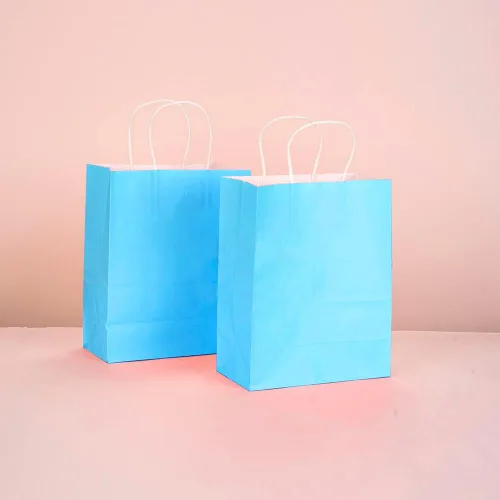 Miniatura 5 de OfficeCastle 12 bolsas de regalo de papel azul con asas, 8.5 x 4.5 x 10.5 pulgadas, bolsas de compras, recuerdos de fiesta, bolsas de venta al por