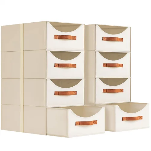 Miniatura 11 de Homsorout Cajones de almacenamiento apilables, contenedores de almacenamiento plegables con cajones, paquete de 8 cestas organizadoras de estantes