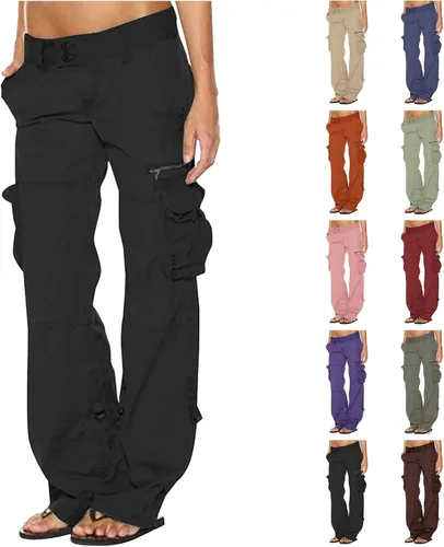 Sczwkhg Pantalones cargo holgados para mujer, de moda Y2K, cintura baja, pantalones de paracaídas para adolescentes, pantalones de corte relajado,