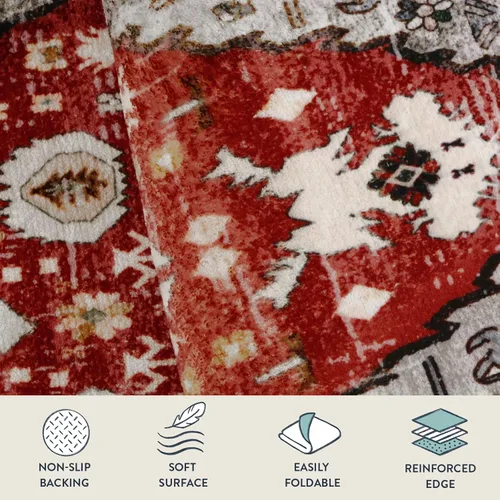 Miniatura 7 de Lahome Alfombra de Área Tribal Bohemia - 2x3 Alfombras Orientales Rojas Pequeñas para Entrada del Dormitorio, Alfombra de Baño Antideslizante Rojo