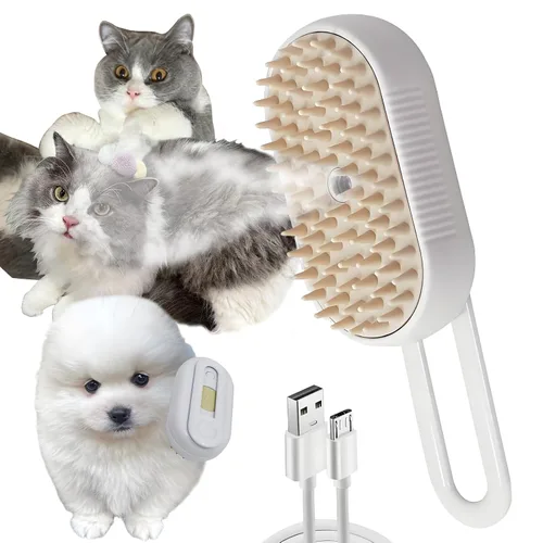 Cepillo de vapor para gatos y perros, peine de aseo 3 en 1 para mascotas, 1 unidad