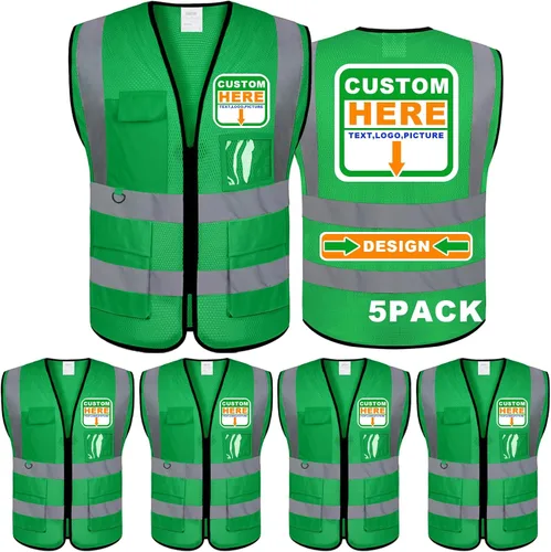 Miniatura 37 de BeautyWill Chaleco de seguridad con logotipo personalizado, Hi Vis Clase 2, chaleco reflectante de construcción unisex con 5 bolsillos