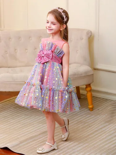 Miniatura 4 de Miipat Vestido de niña de flores para bebé, boda, fiesta, tul, princesa, vestido de baile, vestido formal con lazo para la cabeza