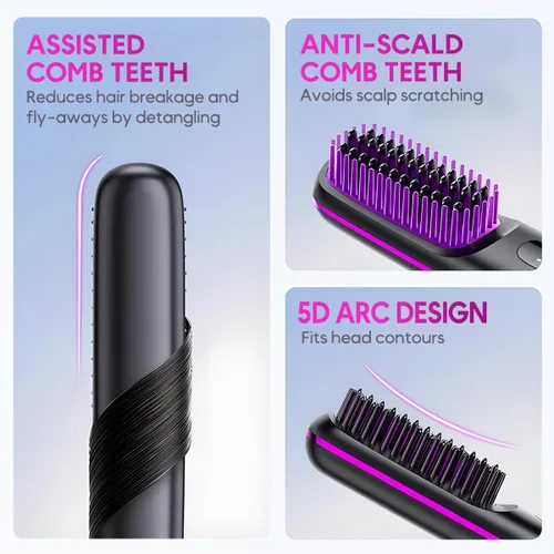 Miniatura 6 de Go Brush - Cepillo alisador de cabello 2026, cepillo alisador de pelo inalámbrico para cabello corto, mini cepillo alisador portátil con 3 ajustes