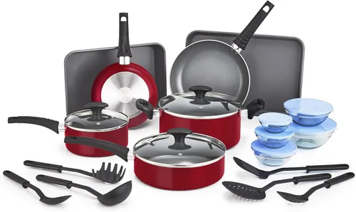 Miniatura 10 de bella Juego de utensilios de cocina con tapas de vidrio antiadherentes, superficie libre de PFOA y resistente a los arañazos, utensilios de Negro