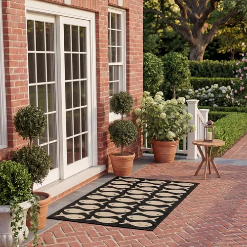 Miniatura 18 de SAFAVIEH Alfombra lavable para exteriores, colección Patio de 2.3 x 6.7 pies, color negro y beige, no desprende pelusa y fácil limpieza, ideal