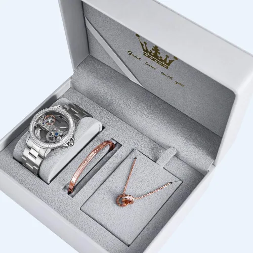 Miniatura 4 de OLEVS Reloj de mujer con diseño de esqueleto, mecánico automático, plateado, de lujo, impermeable, luminoso, para regalo del día de San Valentín