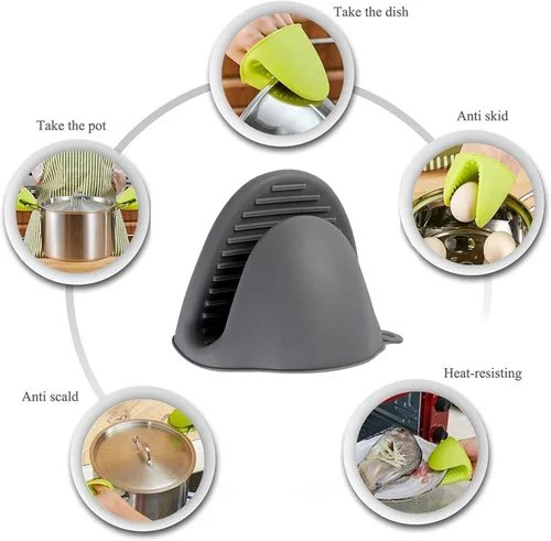 Miniatura 2 de 2 pares de guantes de horno de silicona resistentes al calor, ideales para sujetar elementos de cocina (negro y gris)