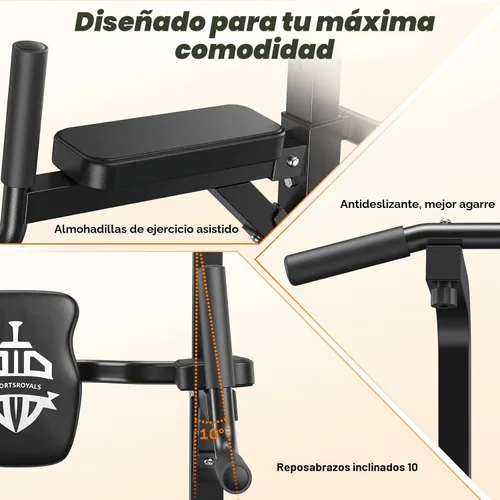 Miniatura 6 de Sportsroyals Power Tower - Estación de barra de dominadas, estación de inmersión estable de 450 libras para gimnasio en casa, equipo de Negro
