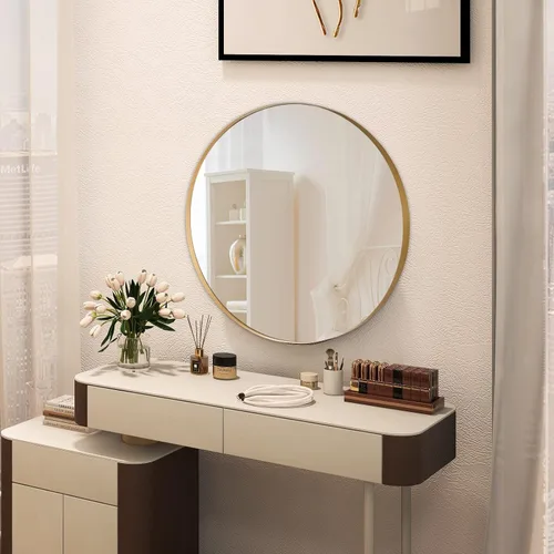 Miniatura 5 de Tangkula Espejo redondo para colgar en la pared de 28 pulgadas, espejo redondo para baño, marco de metal, espejo circular decorativo para baño, sala