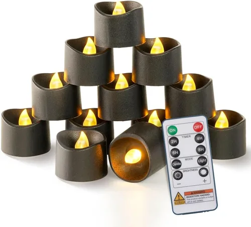 Miniatura 9 de Homemory - Paquete de 12 velas de té LED con temporizador a control remoto, más de 400 horas de parpadeo, velas sin llama con pilas para iluminación
