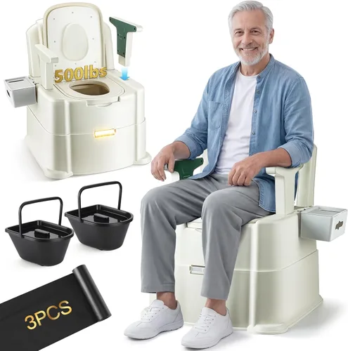 Miniatura 10 de Cómoda de noche de alta resistencia de 500 libras, silla portátil 3 en 1 para ancianos y adultos, inodoro nocturno con luz de movimiento, silla