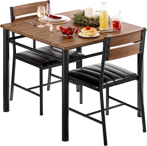 Miniatura 11 de IRONCK Juego de mesa de comedor para 2, mesa de cocina pequeña con sillas tapizadas, juego de mesa de comedor para cocina y comedor, juego de Marrón