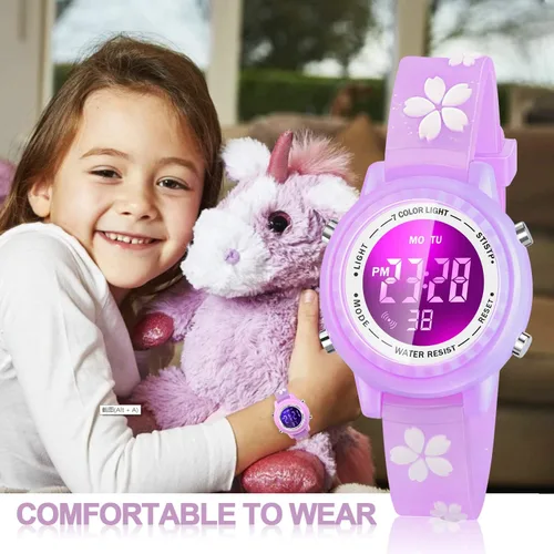 Miniatura 39 de Relojes LED impermeables para niños con alarma, juguetes para niños, regalos para niñas de 3 a 10 años
