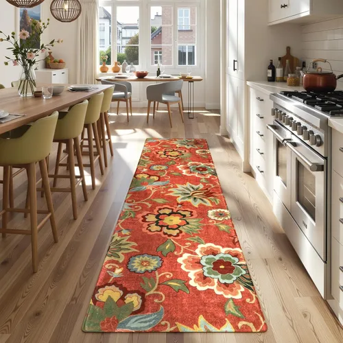 Miniatura 18 de Lahome - Tapete floral con estampado de cachemira, lavable, antideslizante, pequeño, anti-manchas, suave, para baño, entrada, dormitorio, Negro