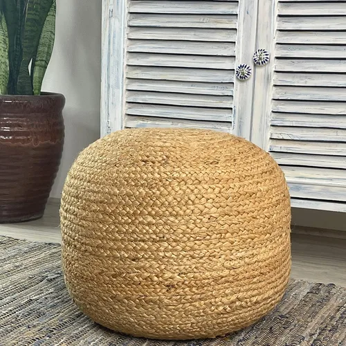 Miniatura 5 de Chardin home - Puf otomano trenzado natural - Acogedor y bohemio de yute/cáñamo hecho a mano, asientos casuales para el hogar, oficina, dormitorio