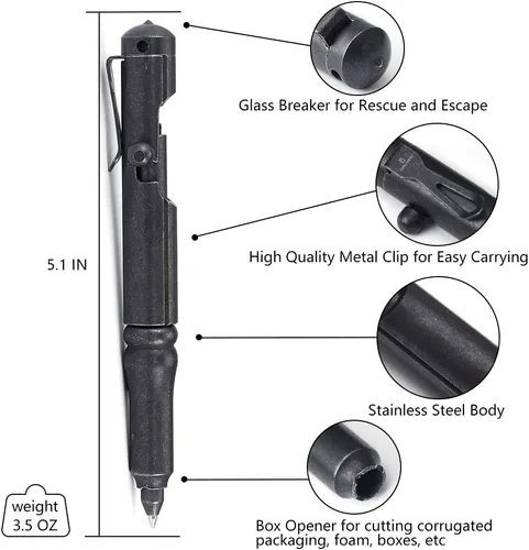 Miniatura 3 de Cool Hand Bolt Action lapicera táctica estilo cañón con clip y rompecristales, negro