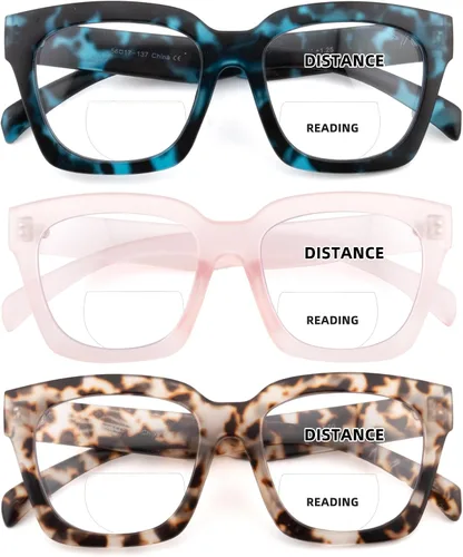 Miniatura 10 de HIYANJN Gafas de Lectura Bifocales para Mujeres con Filtro de Luz Azul para Computadora, Parte Superior Transparente, Montura Mate de Gran