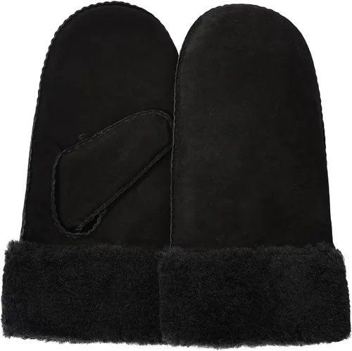 Surblue Manoplas de gamuza de oveja de invierno para hombre, piel de oveja de alta calidad, cálido puño grueso forrado de lana de cordero