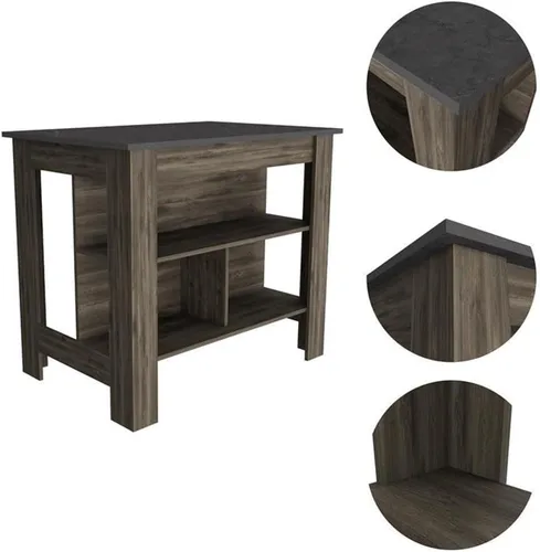 Miniatura 5 de Levan Home Isla de cocina Cala - Madera de ingeniería Onix marrón oscuro