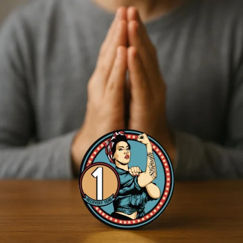 Miniatura 5 de Sobriety Coin – Rosie Strength Tattoo Recovery AA Chip, medallón de alta resistencia, regalo perfecto para cualquier persona en recuperación