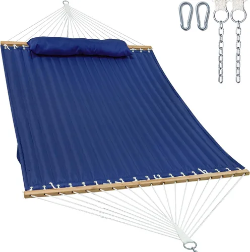 Miniatura 15 de GAFETE Hamaca de tela acolchada para 2 personas para exterior, hamacas dobles de 12 pies con barra separadora, almohada extraíble grande, bolsa