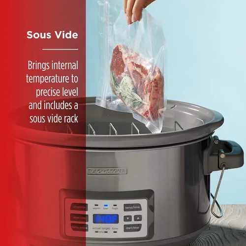 Miniatura 5 de Black + Decker Olla de cocción lenta digital de 6.6 L, SCD7007SSD, sonda de temperatura, Sous-Vide, tapa con bloqueo, olla de cerámica extraíble