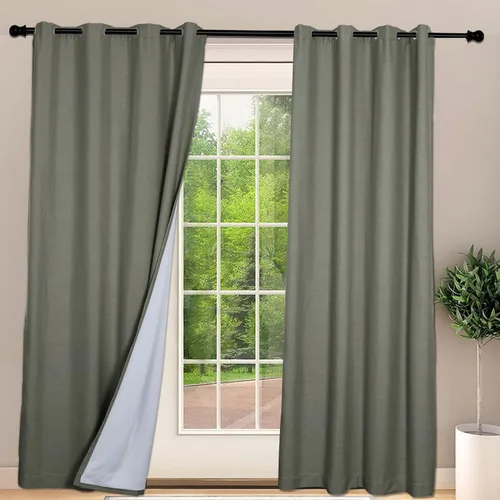 Miniatura 27 de Frelement Cortinas opacas extralargas de 108 pulgadas de largo, para sala de estar, cortinas de lino con bloqueo de luz, cortinas con aislamiento