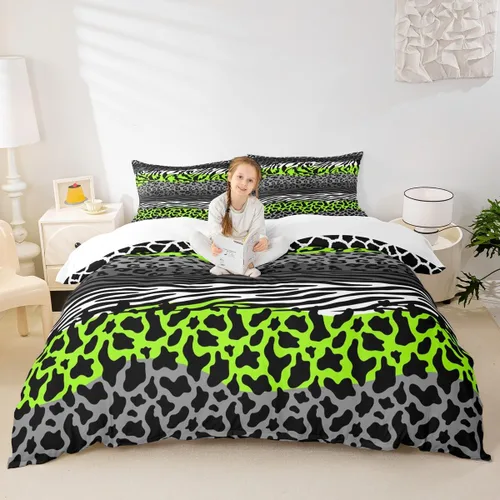 Miniatura 30 de Juego de funda de edredón con estampado de leopardo, tamaño individual, juego de ropa de cama rústica con rayas de piel de cebra, decoración