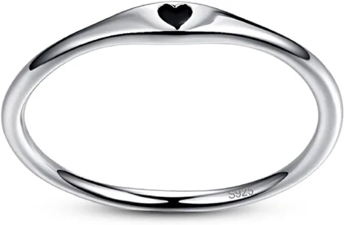 Miniatura 3 de Anillo de compromiso apilable de plata de ley 925 con forma de corazón tallado simple para ella, talla 5-10