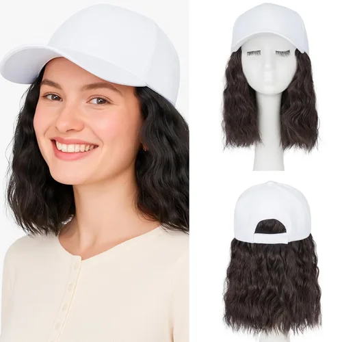 Miniatura 23 de SEGO - Peluca de gorra con pelo adjunto para mujer, gorra negra de béisbol con extensiones de pelo, gorra de béisbol larga y ondulada con ajuste