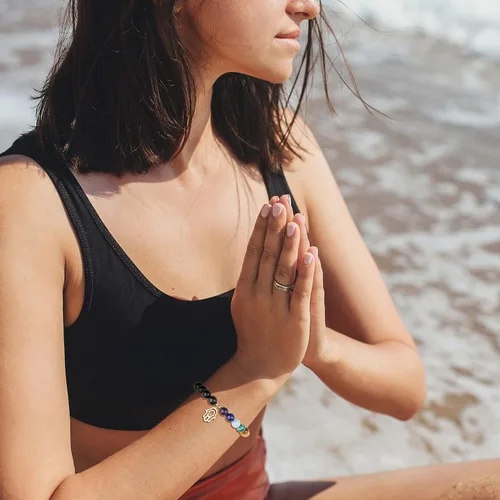 Miniatura 2 de COAI Pulsera de piedra de turmalina negra con 7 chakras