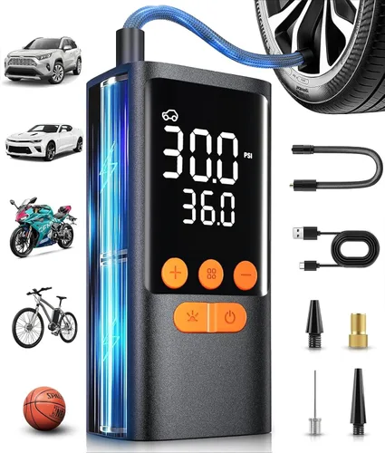 Inflador de neumáticos Compresor de aire portátil - Bomba de aire inalámbrica para neumáticos de automóvil - Batería de 150 PSI y 10000 mAh Inflador