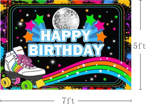 Miniatura 2 de AIBIIN Patines de ruedas de 7 x 5 pies, telón de fondo de cumpleaños, discoteca, baile, colorido arco iris, fotografía, graffiti, decoración