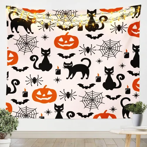 Miniatura 16 de Feelyou Halloween Wall Art for Bedroom Living Room Cartoon Ghost Tapestry Decoration for Kids Boys Girls Red Tapestry Wall Hanging Ghost Festival