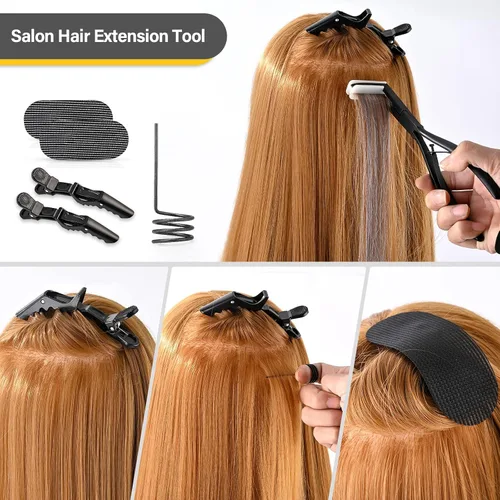 Miniatura 8 de Gomake Kit de herramientas de extensión de cabello con cinta adhesiva de superficie plana de acero inoxidable, pinzas de sujeción de sellado