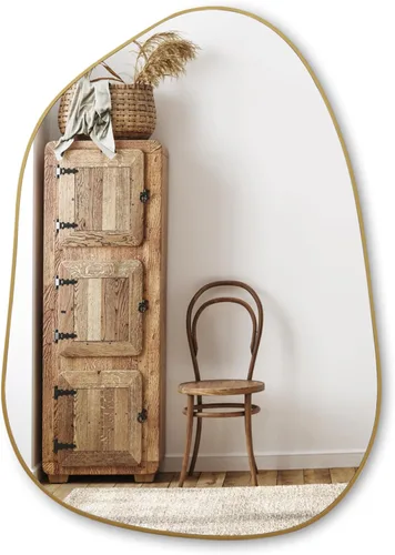 Miniatura 9 de PERFNIQUE Espejo de pared irregular asimétrico, espejo dorado de 27 x 19 pulgadas, espejo dorado para baño, dormitorio, sala de estar, entrada