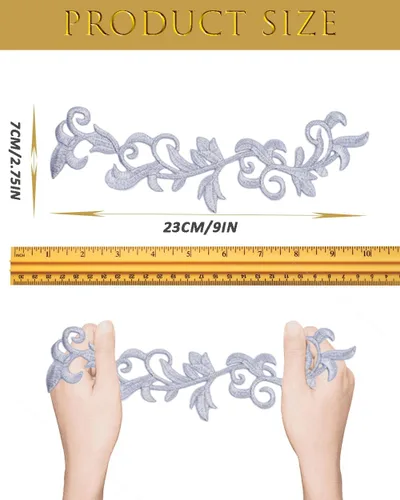 6 piezas de hojas metálicas bordadas para planchar con estampado de flores y vides, apliques de encaje, diseño largo de desplazamiento para vestido,