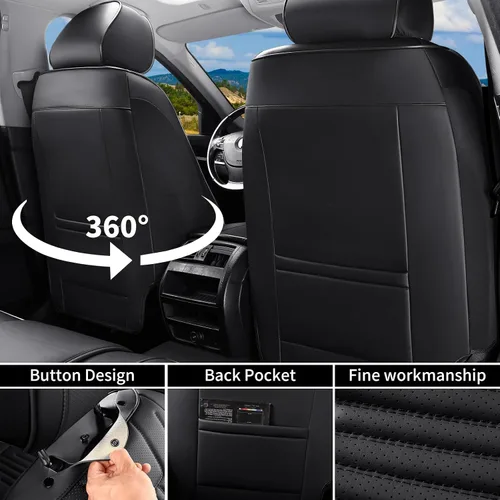 Miniatura 5 de Juego completo de fundas de asiento de automóvil, protector de cojín de piel sintética de ajuste universal, impermeable, antideslizante, accesorios