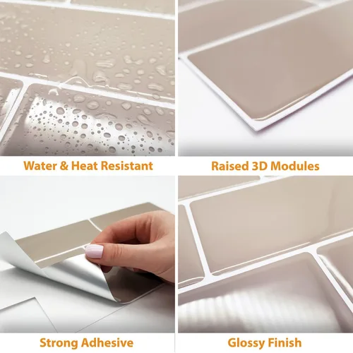 Miniatura 4 de WALPLUS - 12 Hojas de azulejos adhesivos 3D, 12 x 6 pulgadas, despega y pega, para loseta en muro, cocina, baño y metro, adorno resistente al calor