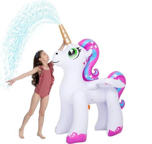 JOYIN Rociador inflable de 48 pulgadas con diseño de unicornio, juguete inflable de agua para diversión al aire libre de verano, juguete de aspersor