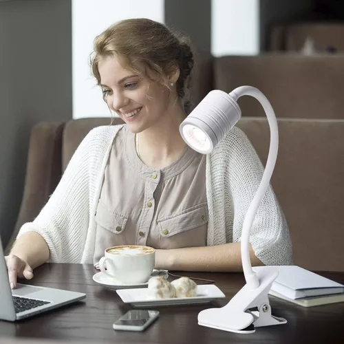 Miniatura 7 de Luz LED de 3 brillos con abrazadera, lámpara LED portátil de clip, clip USB en la lámpara de escritorio, luz de lectura nocturna de cuello de cisne