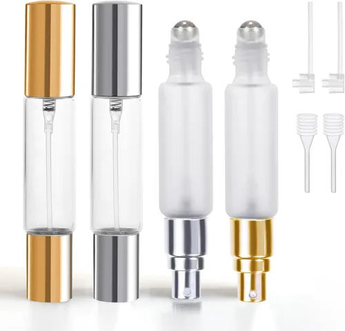 Miniatura 8 de YOCASII 4 botellas de perfume de viaje de doble cabeza con spray y bolas enrollables para aceites esenciales, botellas recargables de viaje de 0.3
