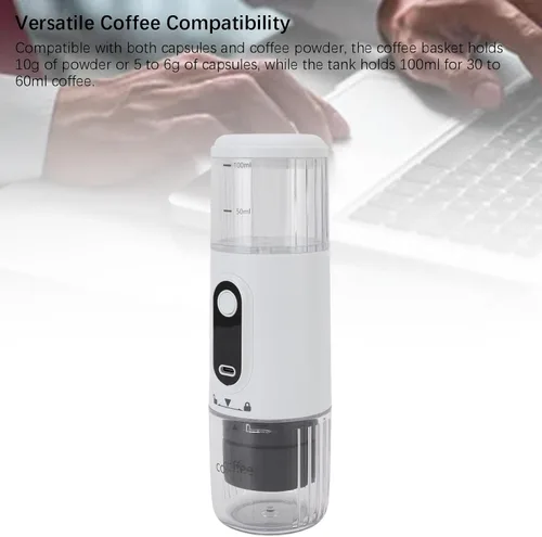 Miniatura 3 de Cafetera portátil, cafetera de café expreso, funciona manualmente, cafetera de cápsula de mano de 3.4 fl oz tipo C recargable para viajes al aire