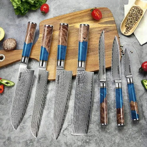 Miniatura 2 de Seido Knives Juego de 7 cuchillos ejecutivos de acero Damasco con núcleo de acero japonés VG-10 Super Steel – Juego de cuchillos de cocina