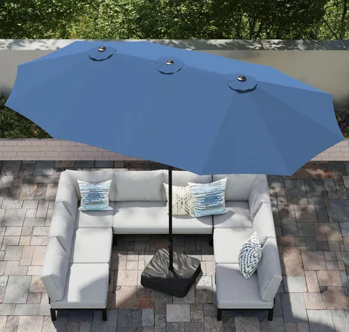Miniatura 11 de PHI VILLA Sombrilla grande de 15 pies para patio con base incluida, sombrilla de doble cara rectangular para exteriores de gran tamaño con soporte