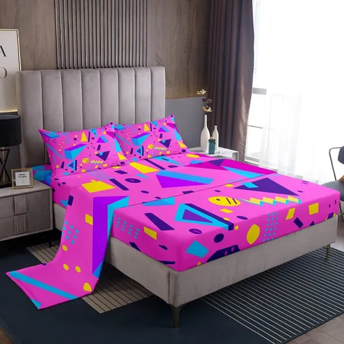 Miniatura 13 de Erosebridal Sábana bajera ajustable de los años 80, juego de sábanas geométricas de los años 80 y 90, decoración de Memphis, 80 estilos para Multi 04