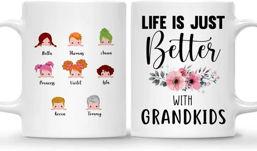 Miniatura 8 de Gossby Taza personalizada Life is Better With GrandKIDS (1 niño), taza personalizada de regalo para abuelos con avatares de nietos, nombres, 11